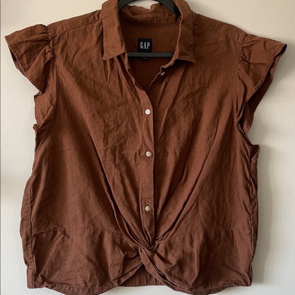 GAP brown button up top XL tall - Picture 2 of 4
